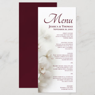 Dreamy White Orchids Elegant Burgundy Wedding Menu
