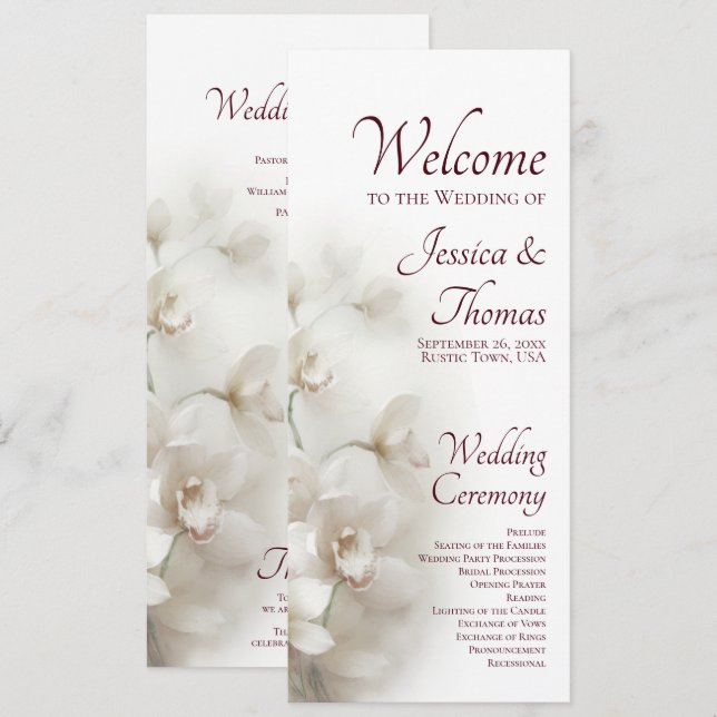Dreamy White Orchids Romantic Floral Wedding Programme (Front/Back)