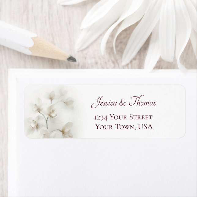Dreamy White Orchids Wedding Return Address (Insitu)