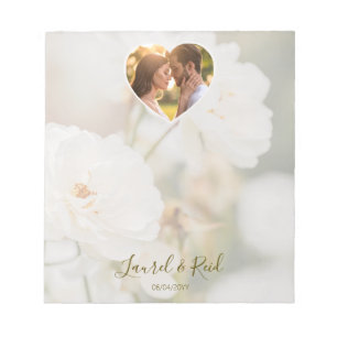 Dreamy White Rose And Heart Photo Template Wedding Notepad