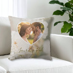 Dreamy White Rose Couple In A Heart Photo Wedding Cushion<br><div class="desc">Add a romantic touch to your space with this elegant throw pillow design featuring a faded rose photo by Destei as the background. A heart-shaped photo template lets you showcase a favourite picture of the wedding couple, while personalizable names and the wedding date below create a truly personal keepsake. Perfect...</div>