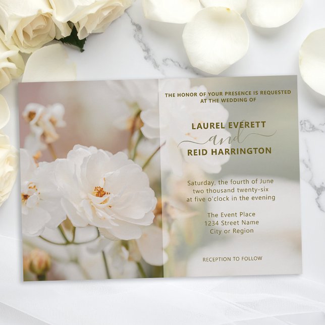 Dreamy White Rose Photo Vintage Elegant Wedding Invitation (Creator Uploaded)