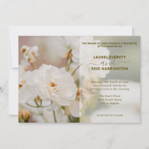 Dreamy White Rose Photo Vintage Elegant Wedding Invitation