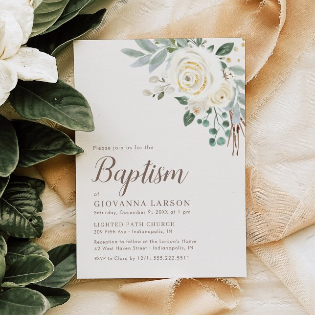 Dreamy White Winter Floral Baptism Save The Date (Creator Uploaded)