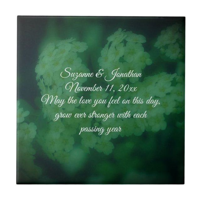 Dreamy Wild Roses Floral Personalised Wedding  Tile (Front)