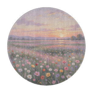 Dreamy Wildflower Meadow Sunset Pastel Landscape Cutting Board