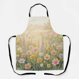Dreamy Wildflower Meadow Watercolor Pastel Floral Apron