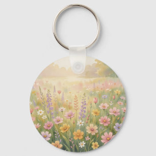 Dreamy Wildflower Meadow Watercolor Pastel Floral Key Ring