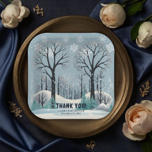 Dreamy Winter Forest Snowflakes Baby Shower Paper Plate