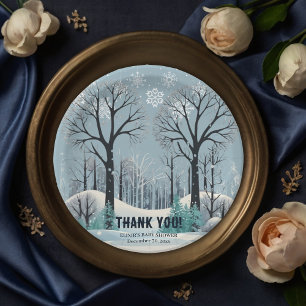 Dreamy Winter Forest Snowflakes Baby Shower Paper Plate