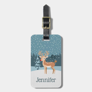 Dreamy winter landscape with a cute deer luggage tag