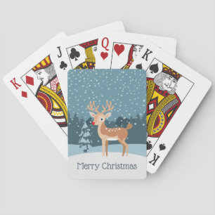 Dreamy winter landscape with a cute deer playing cards