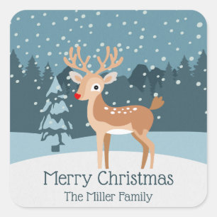 Dreamy winter landscape with a cute deer square sticker