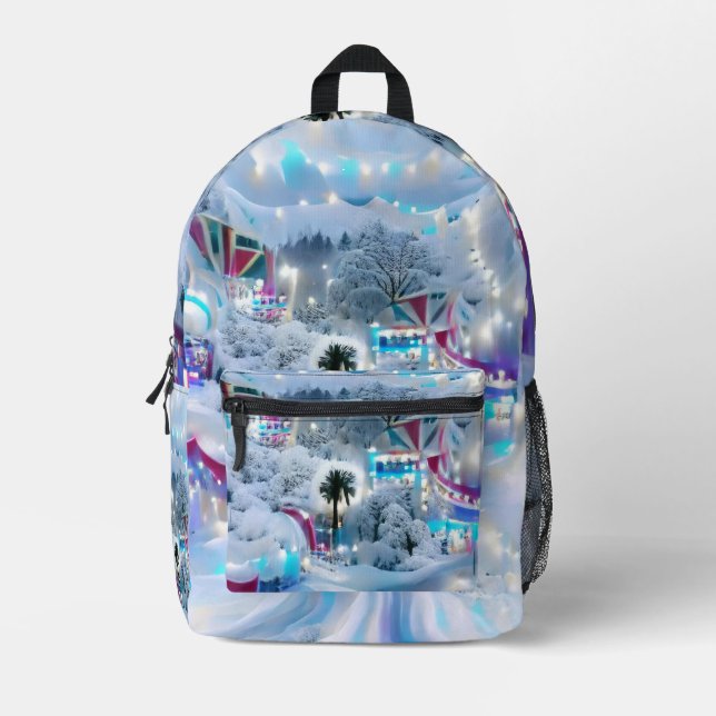 Dreamy Winter Wonderland Lights Printed Backpack (Front)