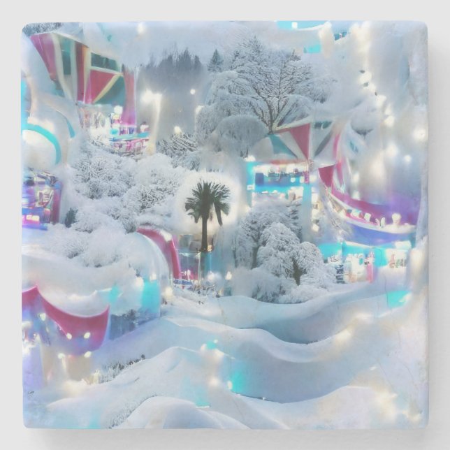 Dreamy Winter Wonderland Lights Stone Coaster (Front)