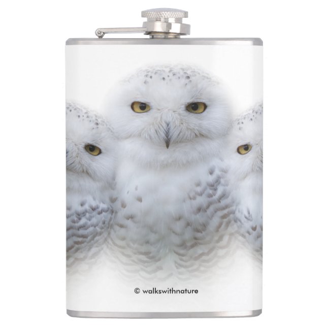 Dreamy Wisdom of Snowy Owls Family Hip Flask (Front)