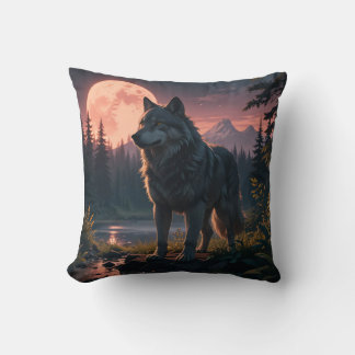 dreamy wolf in the forest Throw Pillow
