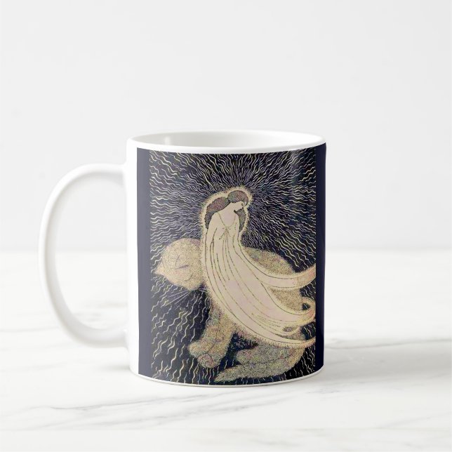 dreamy woman and cat coffee mug (Left)