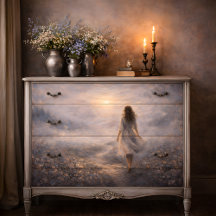 Dreamy Woman Walking Cloud Meadow Decoupage