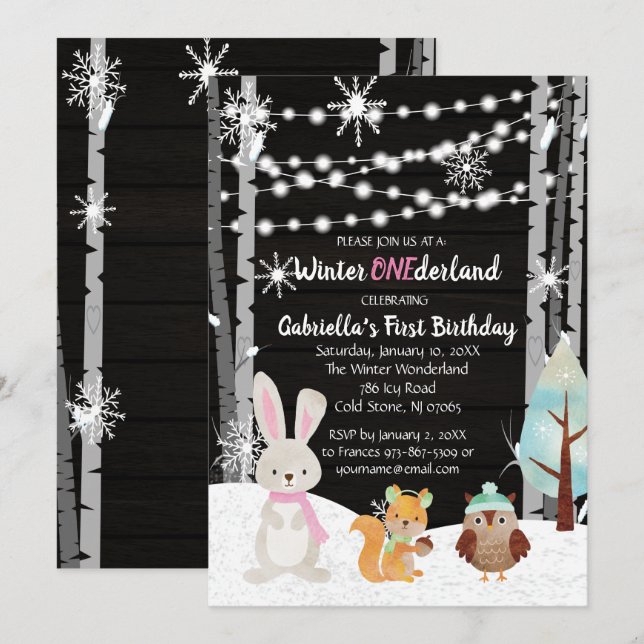 Dreamy Woodland Forest Animals ONEderland Birthday Invitation (Front/Back)