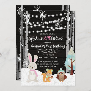 Dreamy Woodland Forest Animals ONEderland Birthday Invitation