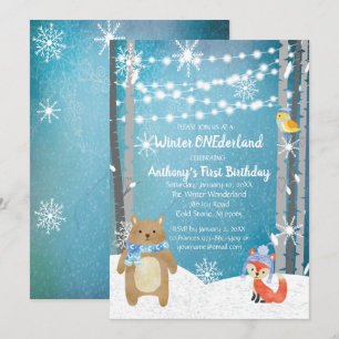 Dreamy Woodland Forest Animals ONEderland Birthday Invitation