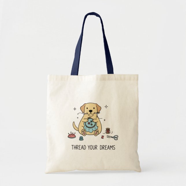 Dreamy Yellow Dog Sewing Embroidery Craft Cute Tote Bag (Front)