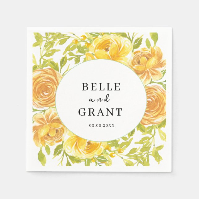 Dreamy Yellow Rose Wedding Napkin (Front)