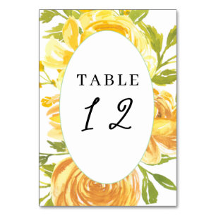 Dreamy Yellow Rose Wedding Table Place Number