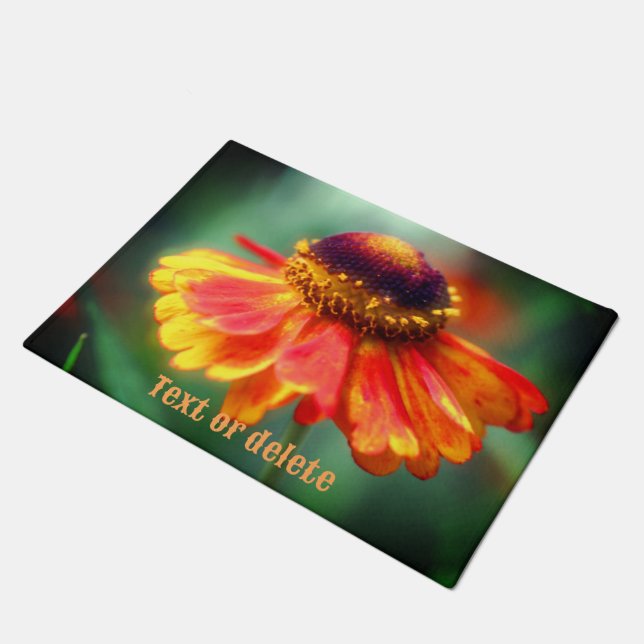 Dreamy Zinnia Daisy Flower Personalised Doormat (Angled)
