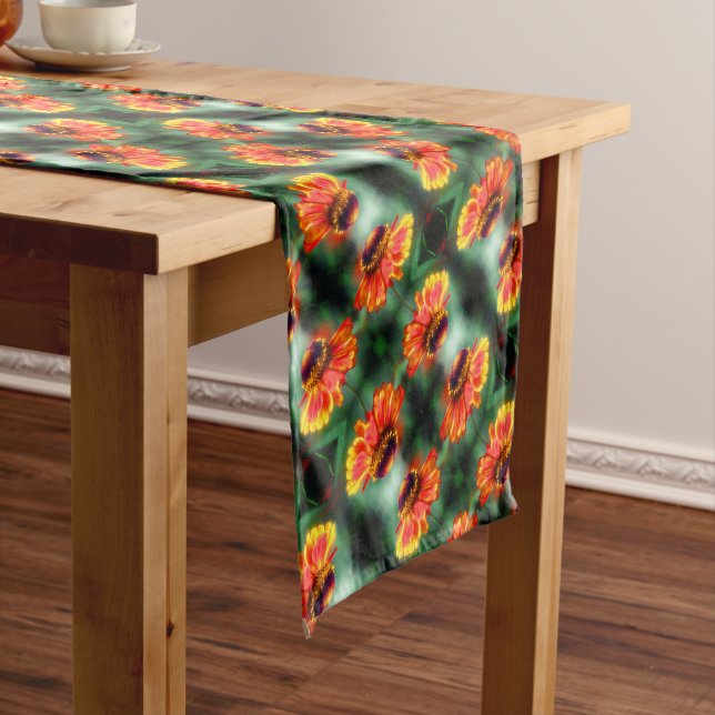 Dreamy Zinnia Flower Abstract Art Pattern  Short Table Runner (In Situ)
