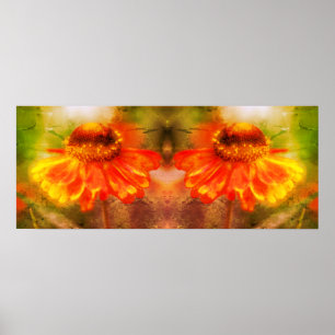 Dreamy Zinnia Flower Distressed Mirror Abstract Poster