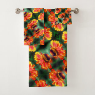 Dreamy Zinnia Flower Pattern Bath Towel Set