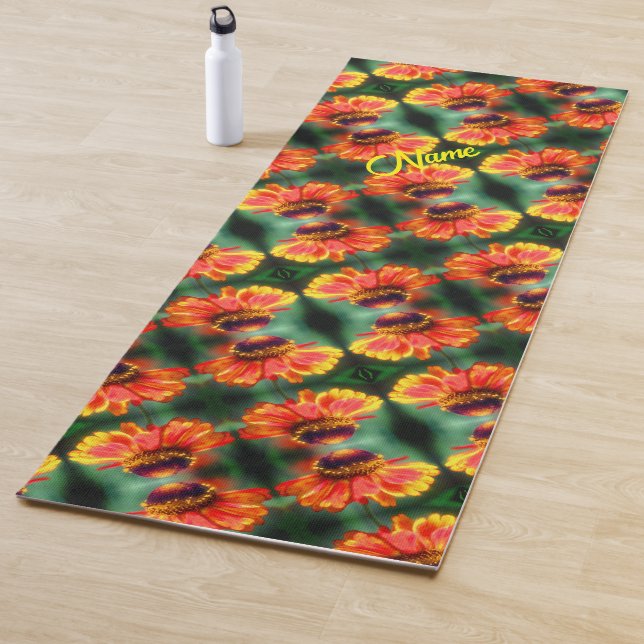 Dreamy Zinnia Flower Pattern Personalised  Yoga Mat (In Situ)