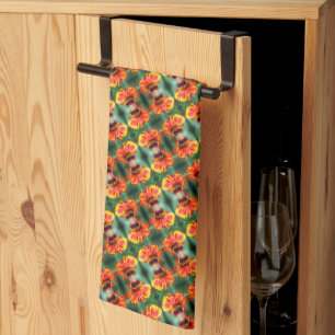 Dreamy Zinnia Flower Pattern Tea Towel
