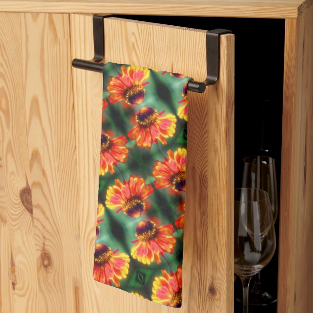 Dreamy Zinnia Flower Pattern    Tea Towel (Thirds Fold)