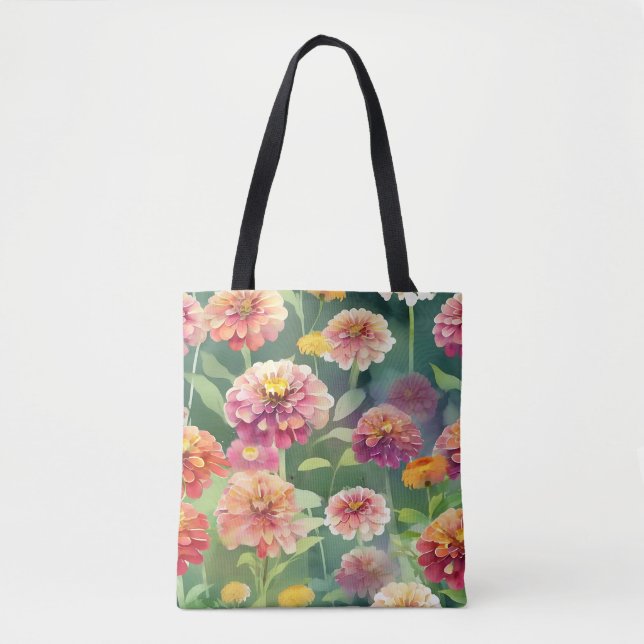 Dreamy Zinnia Flowers Tote Bag (Front)