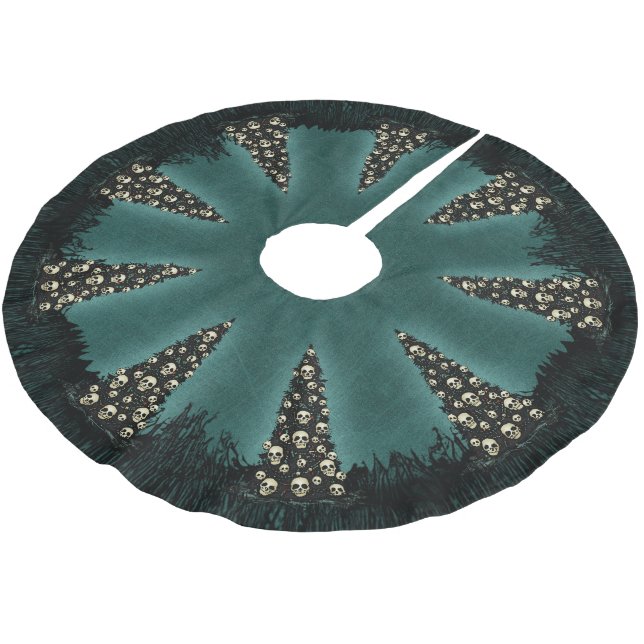 Dreary Christmas Tree With Skulls Brushed Polyester Tree Skirt (Angled)