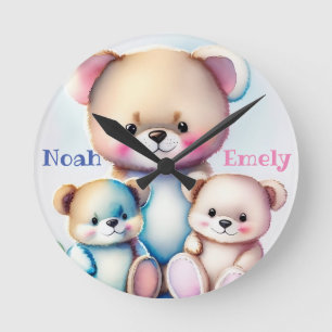 drei Bären - Aquarell für Kinder Round Clock