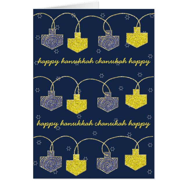 "Dreidel Banner" Hanukkah Card w Envelope (Front)