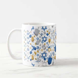 Dreidel Blue Silver Hanukkah Pattern Coffee Mug