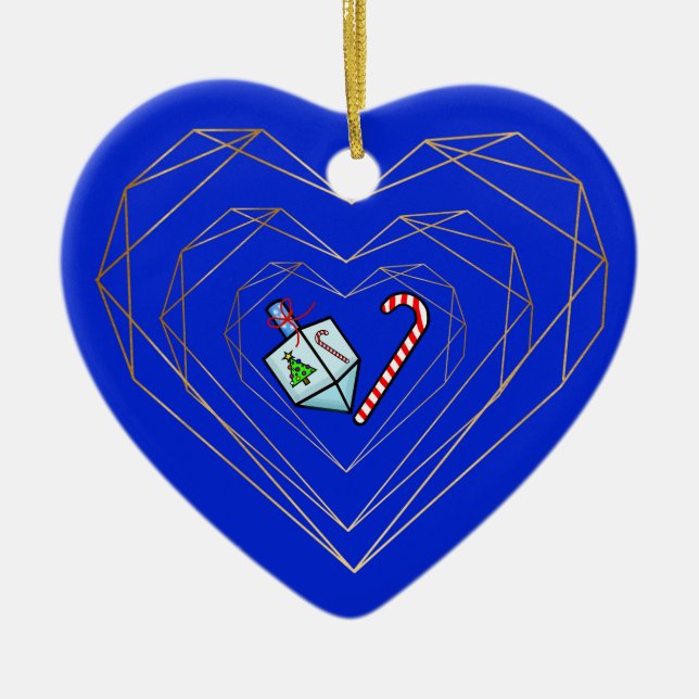 Dreidel Candy Cane Heart Chrismukkah Ornament (Front)