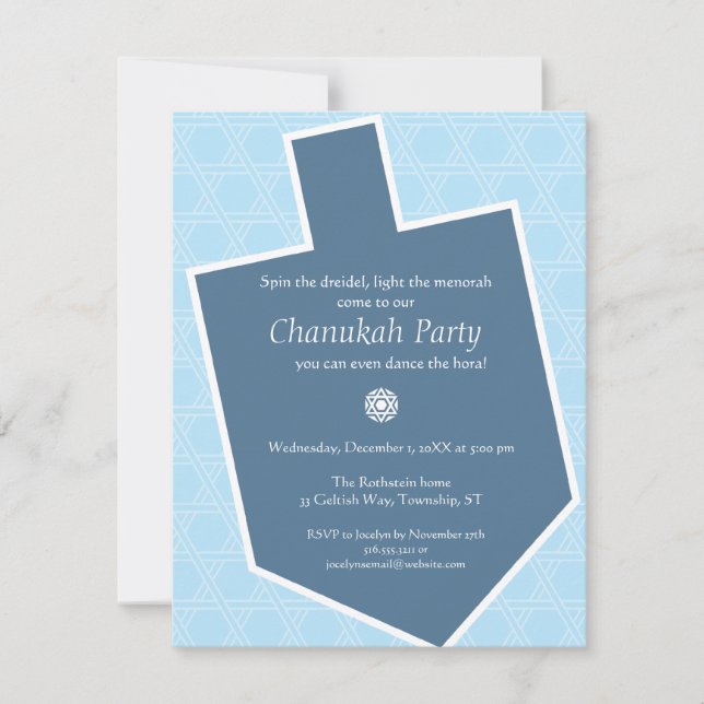 Dreidel Chanukah Party Invitation (Front)