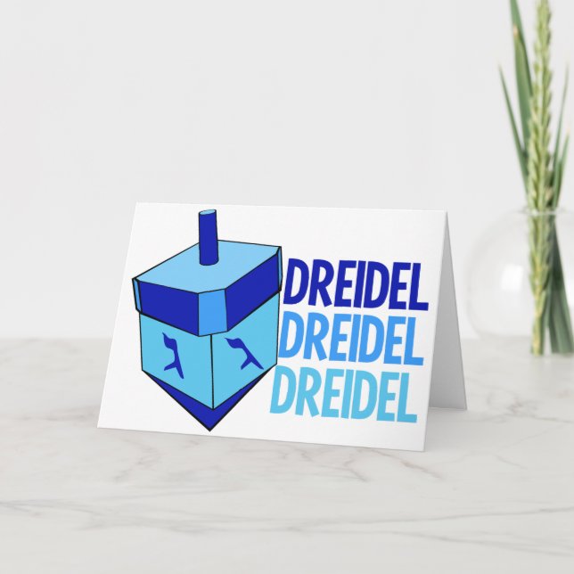 Dreidel Cute Blue Kids Happy Hanukkah Holiday Card (Front)