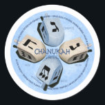 Dreidel Game - Happy Hannukah Classic Round Sticker<br><div class="desc">Playing the dreidel game is a popular past-time associated with Jewish Hanukkah traditions. This dreidel game design shows the four hebrew letters nun, gimmel, hey and shin. The letters on the dreidel stand for a Hebrew phrase: "Nes Gadol Hayah Sham", which translate to mean “A great miracle happened here.” The...</div>
