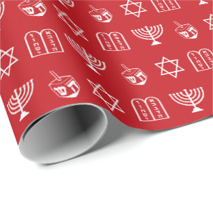 Dreidel menorah Torah Star of David red Hanukkah  Wrapping Paper
