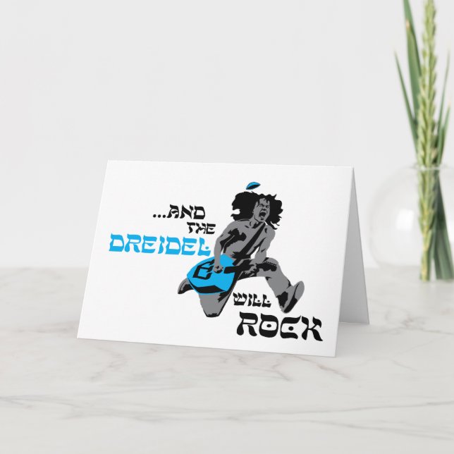 Dreidel Rock Chanukah Card (Front)