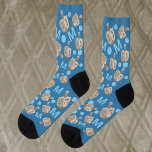 Dreidel Rustic Oak Optional Monogram Hanukkah Socks<br><div class="desc">Add these optional monogram Hanukkah socks to your party attire for any Festival of Lights event or gift a pair to everyone in the family on one of the nights of giving. Set on a background of rich medium dark blue, a scatter pattern of little faux oak wood dreidels turned...</div>