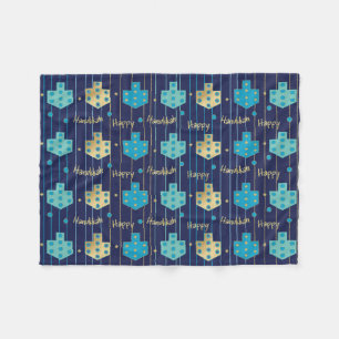 Dreidels in Blue Hanukkah Fleece Blanket