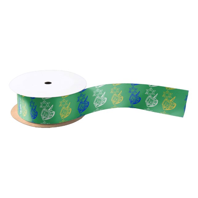Dreidels + Stars Satin Ribbon (Spool)